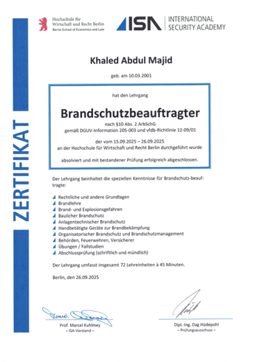 Vorschau Brandschutzbeauftragter Zertifikat