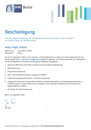 Vorschau Sachkunde gemäß Paragraph 34a